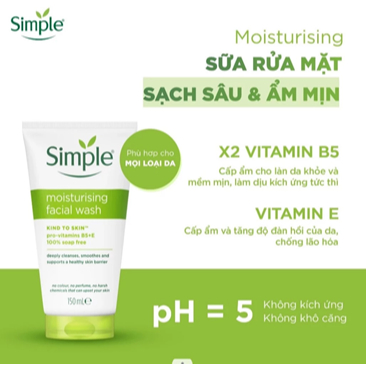 Sữa rửa mặt Simple lành tính 150ml [Chính hãng]