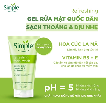 Sữa rửa mặt Simple lành tính 150ml [Chính hãng]