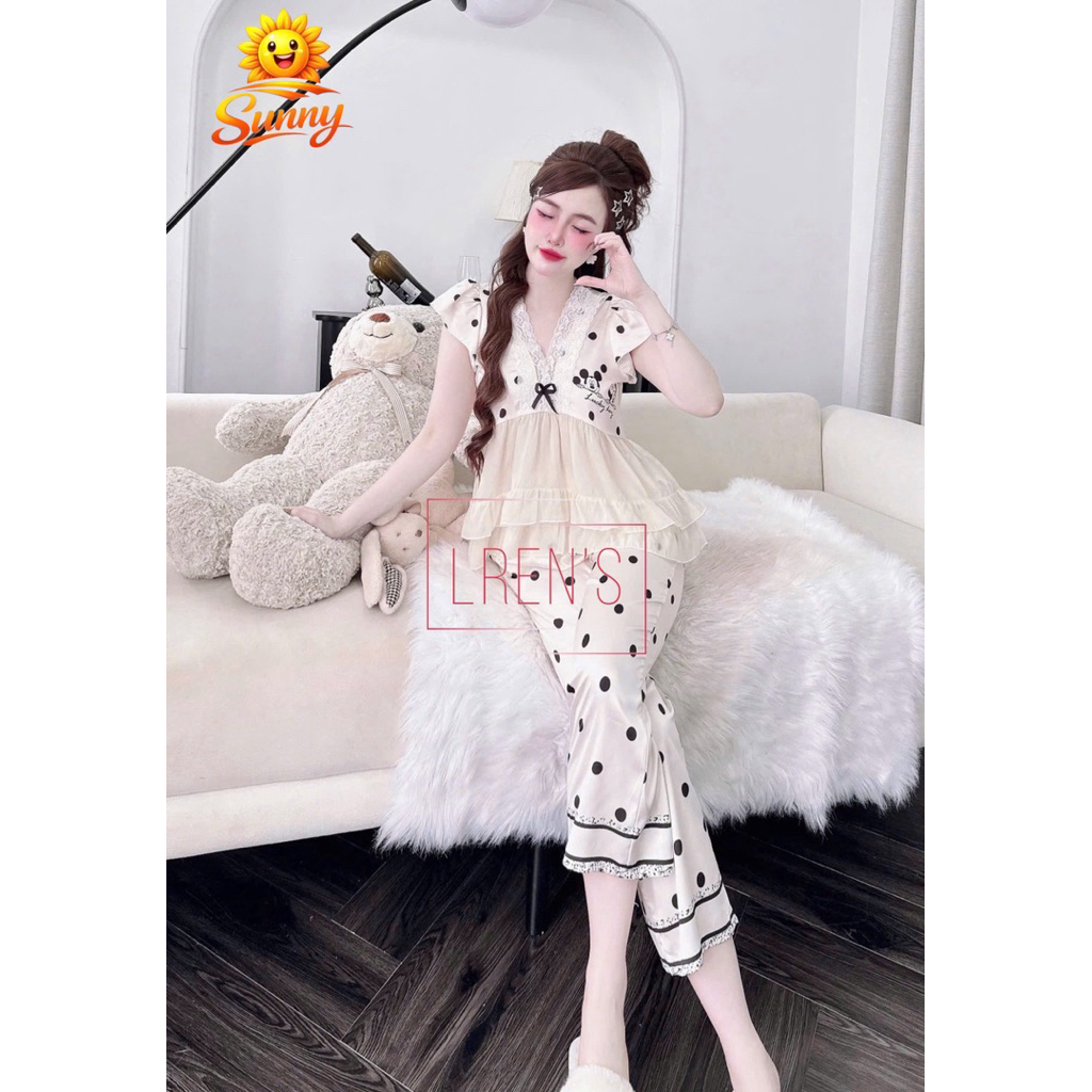 (5/3/2026)Lửng phom 9 tấc áo cổ V ren,phối tơ von,lụa latin mềm nhẹ mát