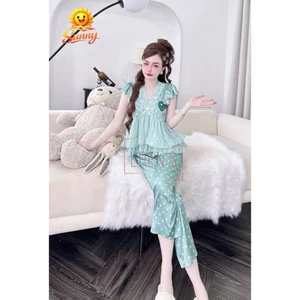 Lửng phom 9 tấc áo cổ V ren,phối tơ von,lụa latin mềm nhẹ mát
