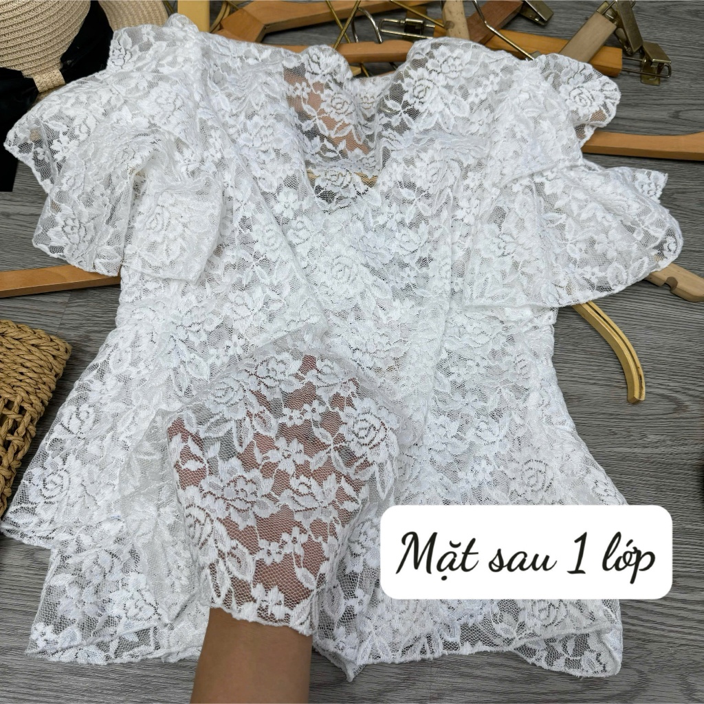 Áo Kiểu Ren Bigsize Nữ Cổ V Tay Bèo Dáng Xòe Che Bụng Thời Trang 58-92kg A353