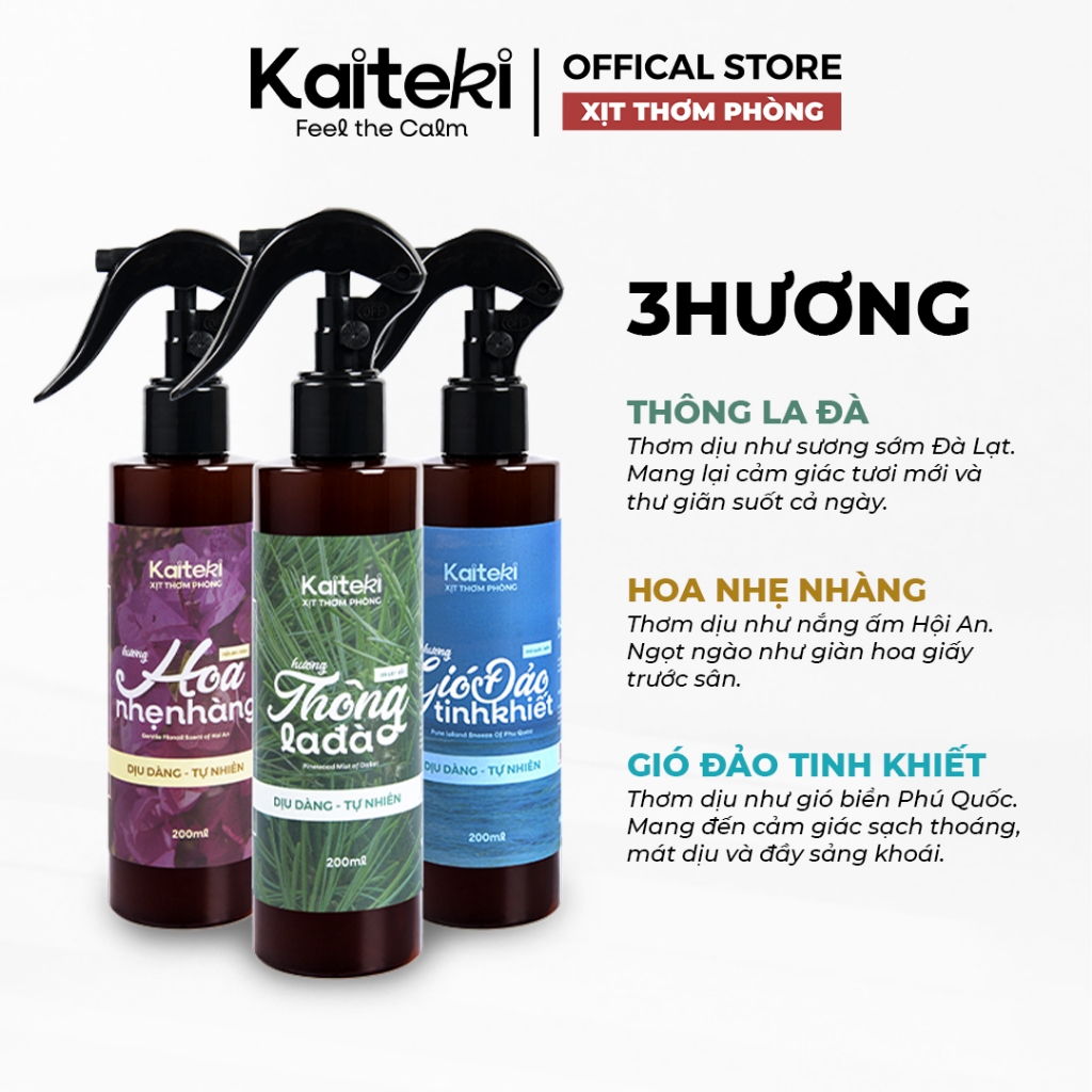 Xịt Thơm Phòng Kaiteki 200ml, Chai Xịt Phòng Thơm Lâu, Nước Hoa Phòng Cho Phòng Ngủ, Nhà Cửa, Ô Tô, Mua 2 Tặng 1