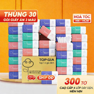 [Thùng 30 gói] Giấy ăn rút đa năng TopGia 3 màu cao cấp, mềm mịn, an toàn, thấm hút tốt