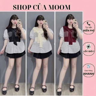 [Nhà Moom] Áo babydoll kẻ phối khăn cho mẹ bầu
