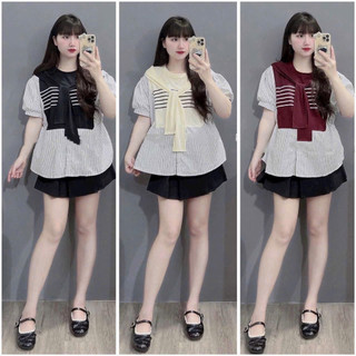 [Nhà Moom] Áo babydoll kẻ phối khăn cho mẹ bầu