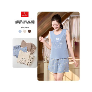 6BFN03 Bộ đùi nữ Cardina chất tăm lạnh sát nách cổ tròn phối viền tay ren 6BFN03