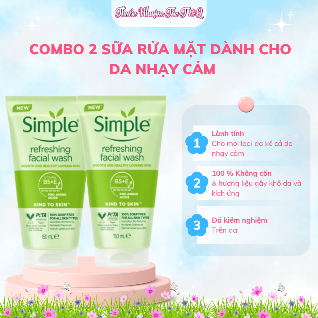 Combo 2 Sữa Rửa Mặt Simple Dành Cho Da Nhạy Cảm, Làm Sạch Da Dịu Nhẹ, Không Gây Kích Ứng Da