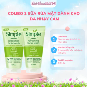 Combo 2 Sữa Rửa Mặt Simple Dành Cho Da Nhạy Cảm, Làm Sạch Da Dịu Nhẹ, Không Gây Kích Ứng Da