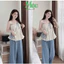 Set công sở, thiết kế mặc hè tiểu thư đi biển áo hai dây tùng bí nhấn ngực kèm quần QC phối bèo
