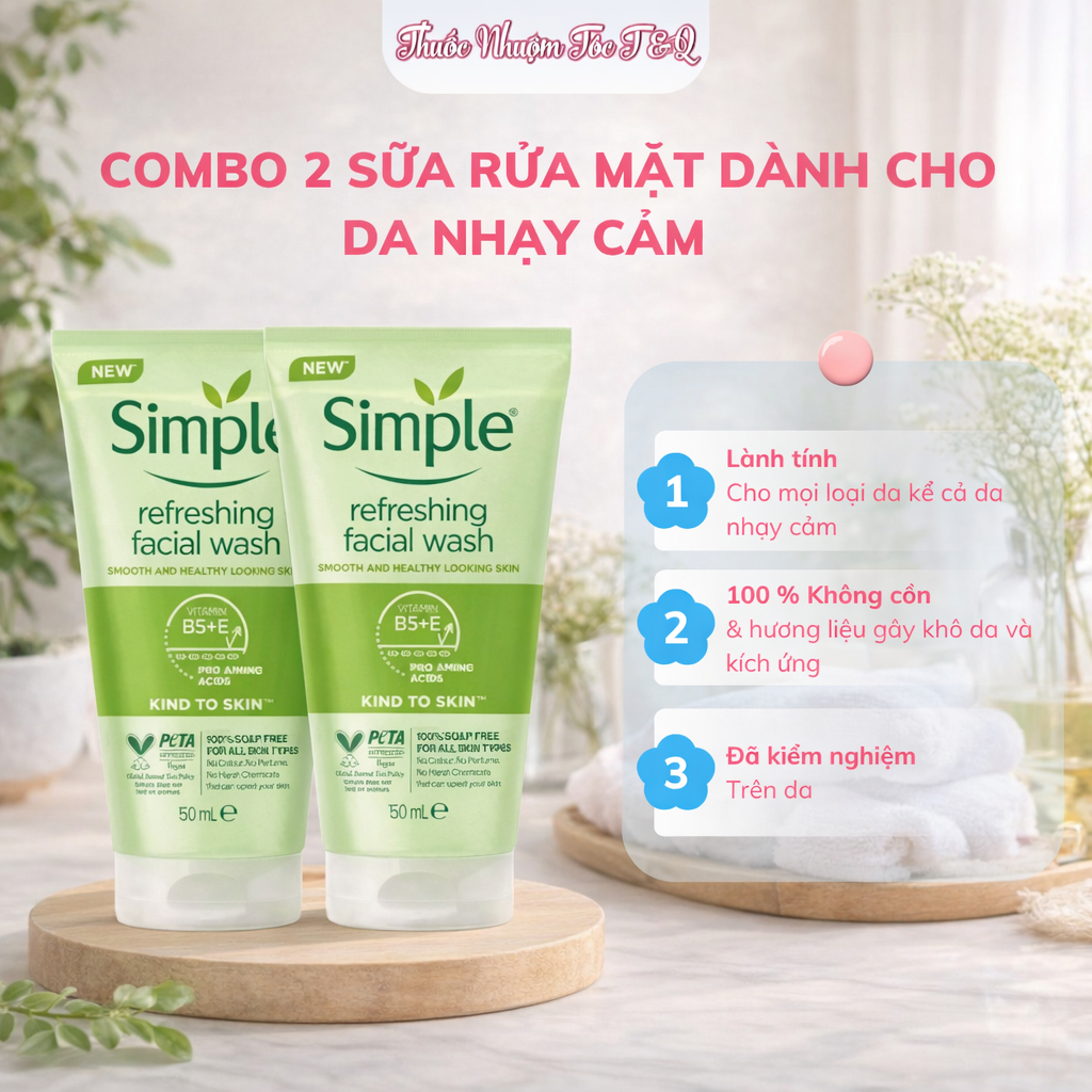 Combo 2 Sữa Rửa Mặt Simple Dành Cho Da Nhạy Cảm, Làm Sạch Da Dịu Nhẹ, Không Gây Kích Ứng Da