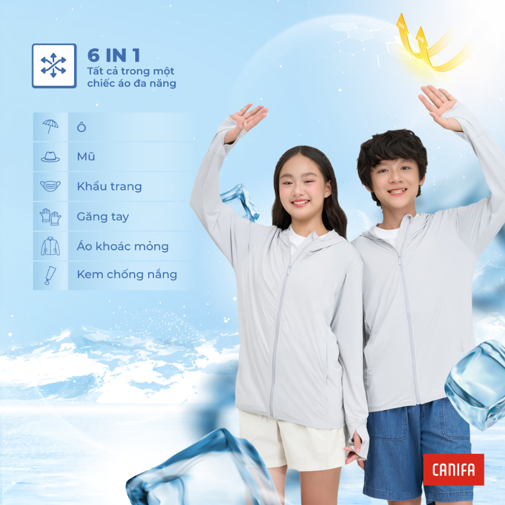 Áo khoác chống nắng trẻ em CANIFA mát lạnh thoáng khí thấm hút tốt chống 98% tia UV 2026 3OT26S001
