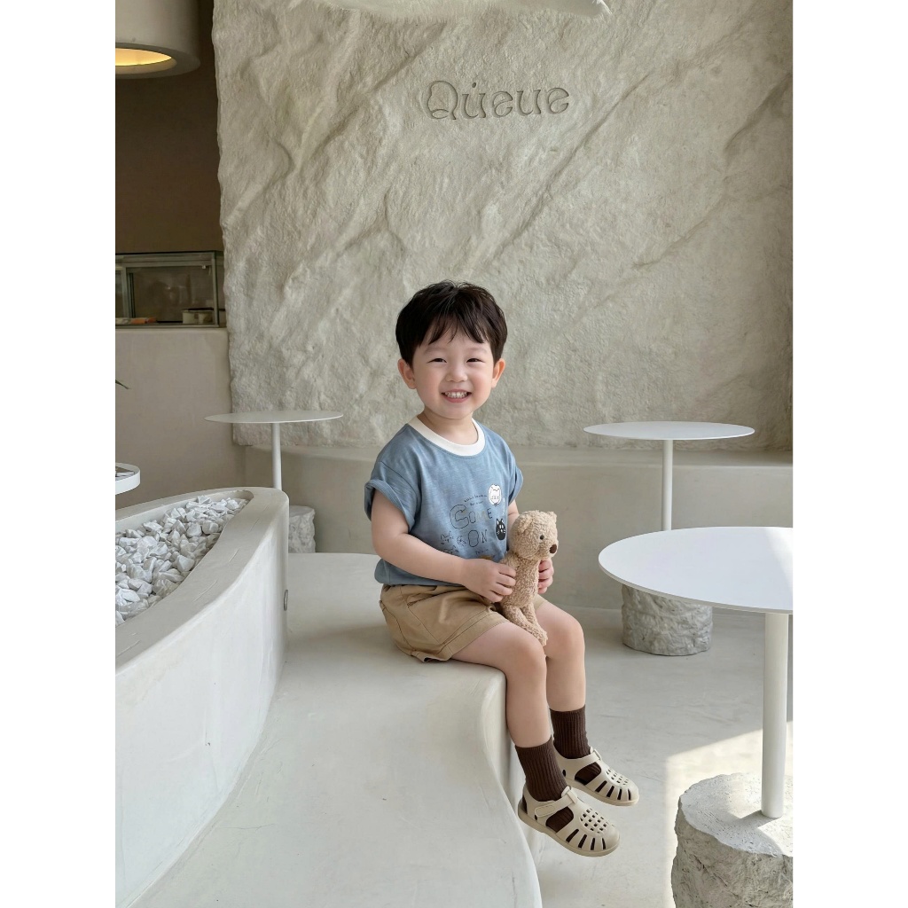 Set bộ cộc tay bé trai Miniumbaby in hình mèo cún mix quần đứng phom, chất áo cotton mềm mát SB2699