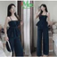 Set công sở, đồ bộ chất Jean nữ măc hè gồm áo hai dây form peplum xoè phối quần dài suông năng động