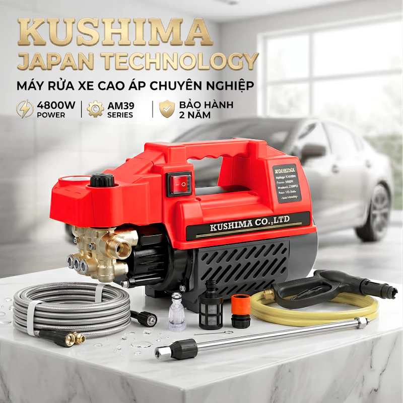 Máy rửa xe áp lực cao KUSHIMA AM39 - Áp lực cao - Có chỉnh áp - Máy xịt rửa tặng bình tạo bọt tuyết — ảnh 1