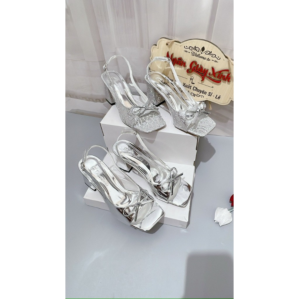 Sandal Cao Gót Nữ Gót Trụ Nơ Số 8, Giày Nữ Thanh Lịch Tôn Dáng Đi Tiệc, Dự Event