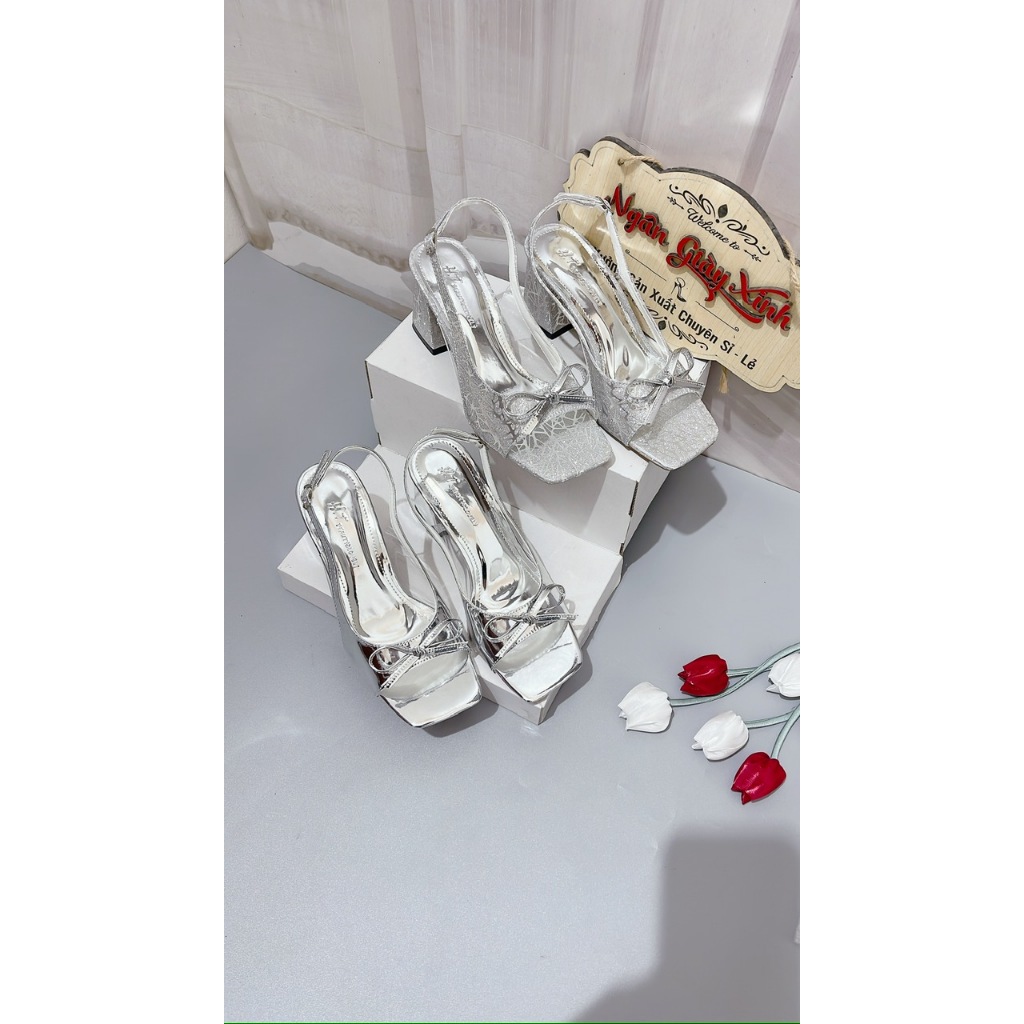 Sandal Cao Gót Nữ Gót Trụ Nơ Số 8, Giày Nữ Thanh Lịch Tôn Dáng Đi Tiệc, Dự Event