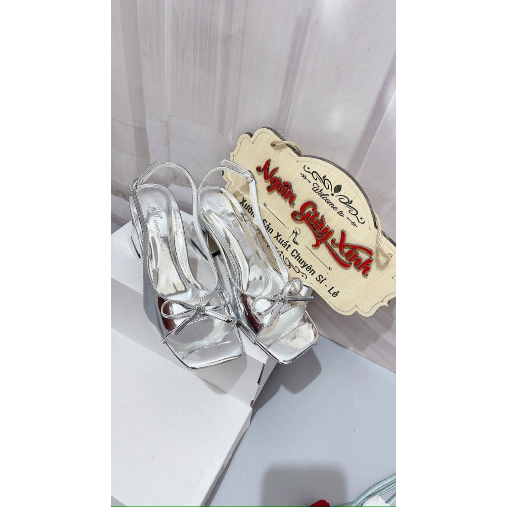 Sandal Cao Gót Nữ Gót Trụ Nơ Số 8, Giày Nữ Thanh Lịch Tôn Dáng Đi Tiệc, Dự Event