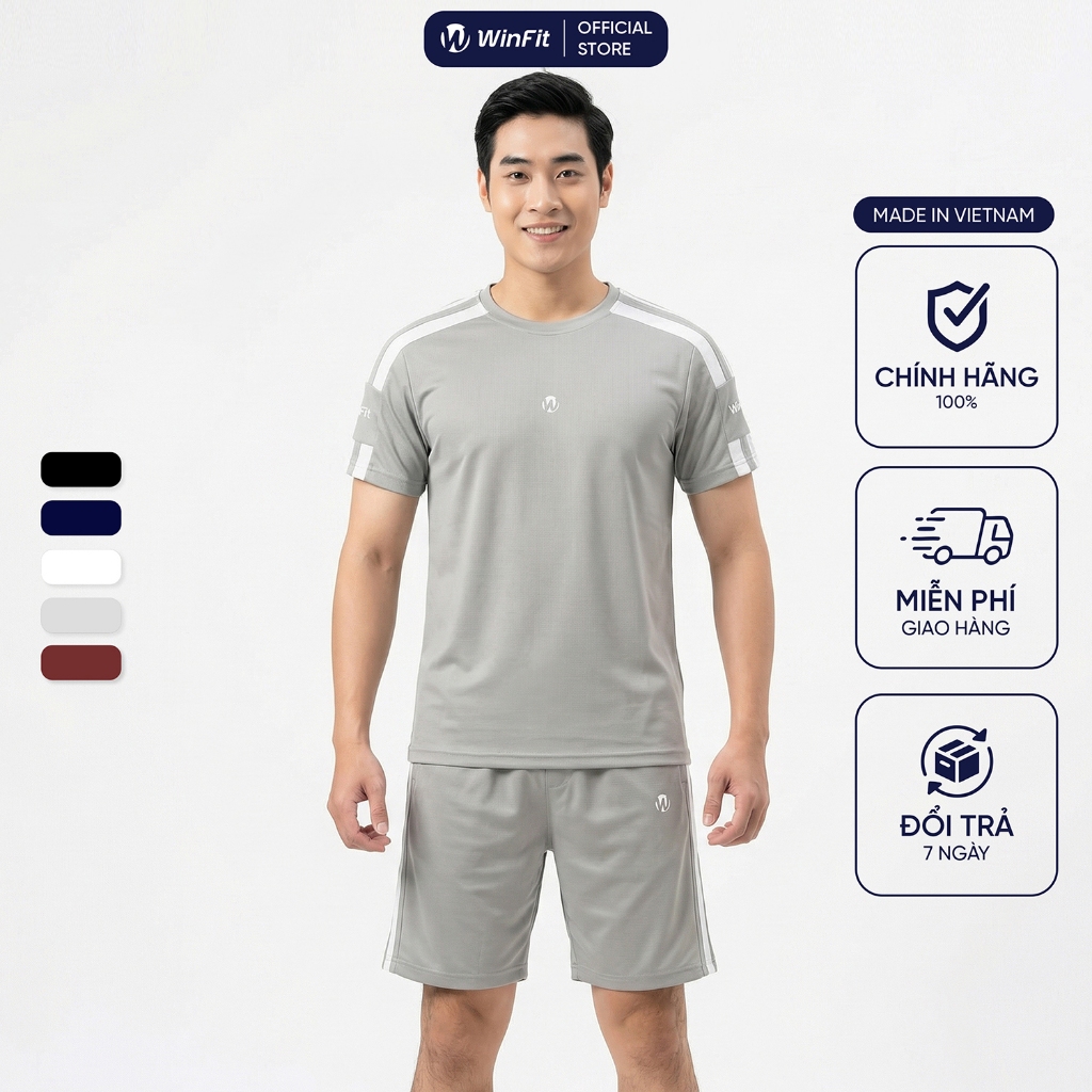 Đồ Bộ Nam Mùa Hè Cộc Tay WINFIT MotionLine - Bộ Quần Áo Thể Thao Nam Form Regular Thoáng Khí Siêu Mát WBN002