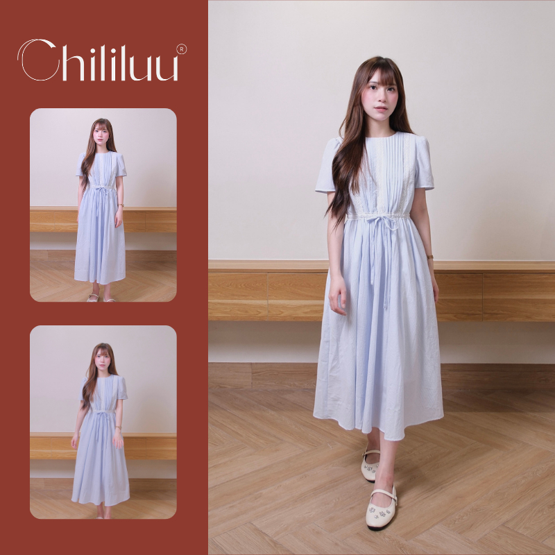 Đầm maxi Chililuu váy maxi dáng dài phối ren cổ tròn phong cách tiểu thư sang chảnh.