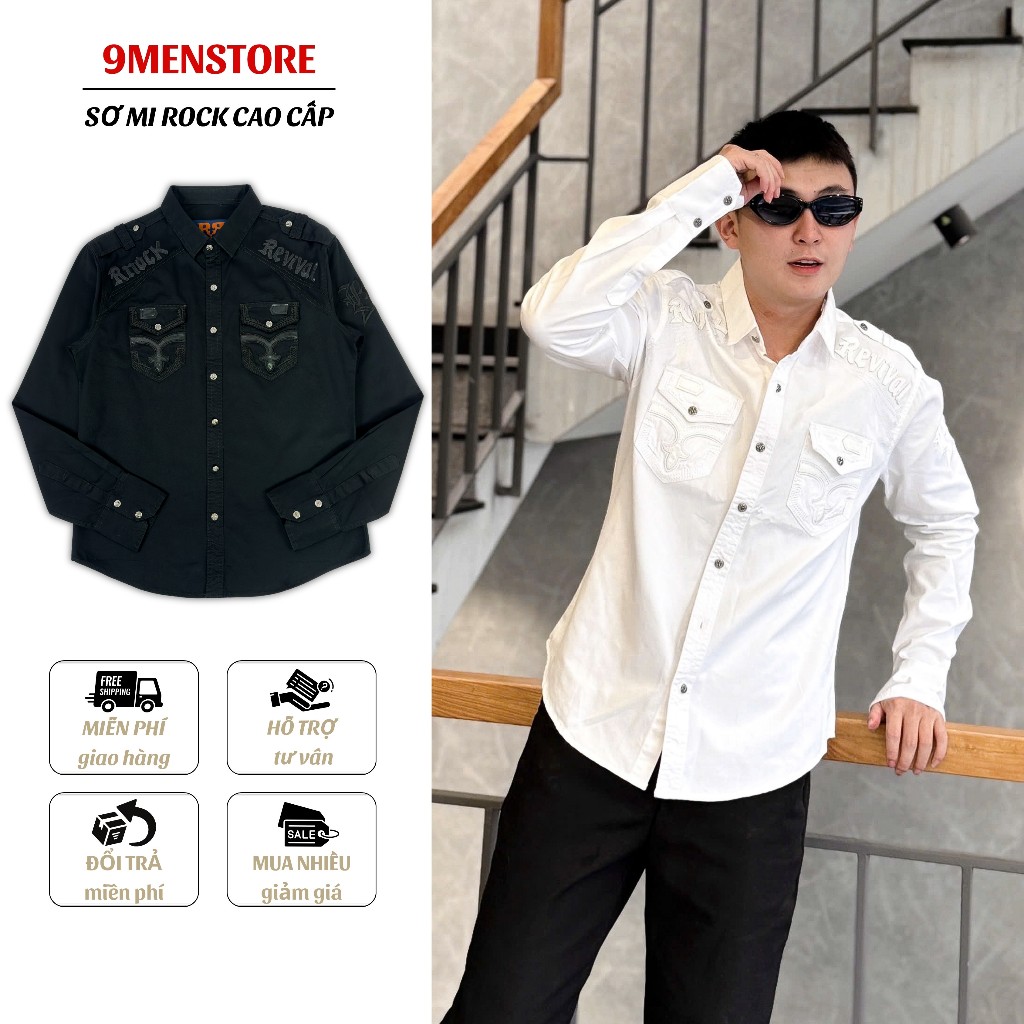 Sơ Mi Rock Classic Nam Cao Cấp Thêu Họa Tiết Chỉ Ẩn - Vải Kaki Tôn Dáng, Cúc Kim Loại Đẳng Cấp 059