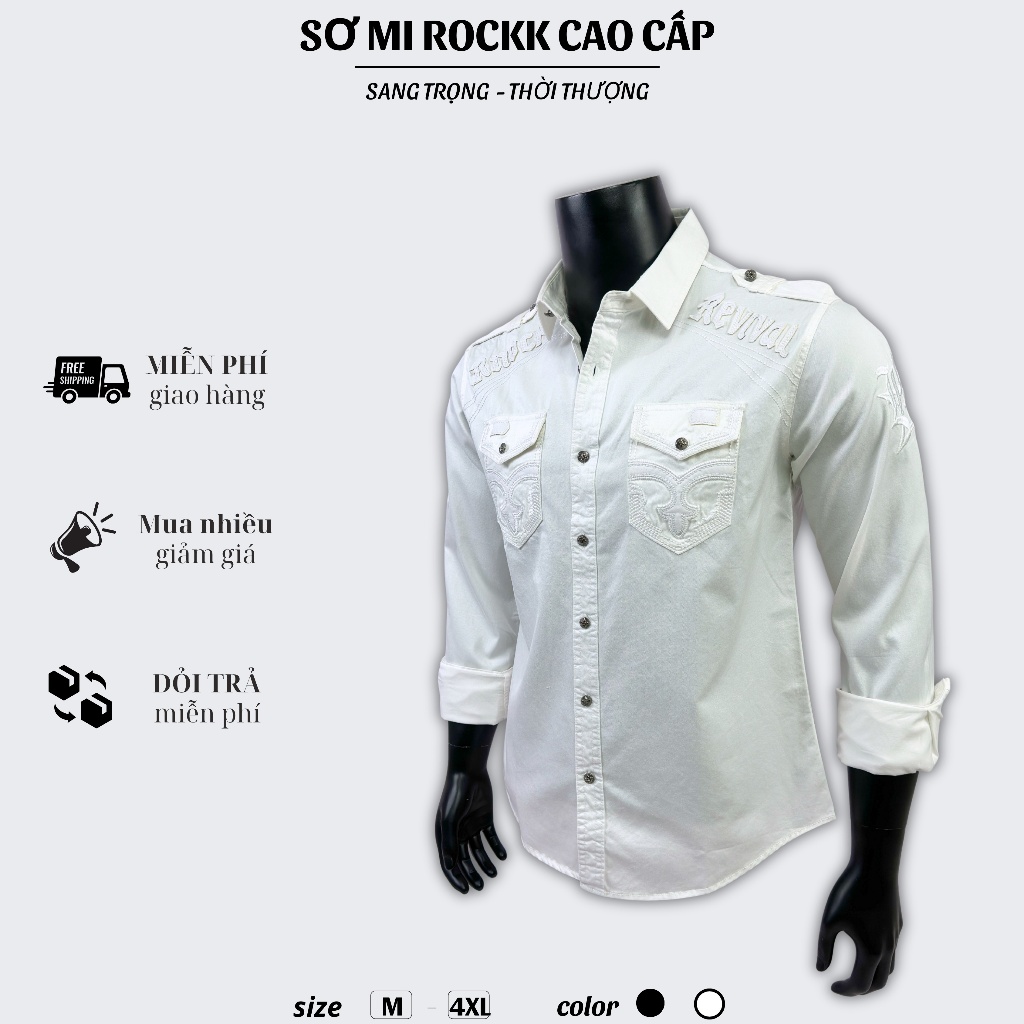 Sơ Mi Rock Classic Nam Cao Cấp Thêu Họa Tiết Chỉ Ẩn - Vải Kaki Tôn Dáng, Cúc Kim Loại Đẳng Cấp 059