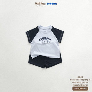 Bộ quần áo cộc tay raplang phối màu hình dễ thương cho bé Hokiha vải modal mềm mại, thoáng mát size 8-17kg BB29