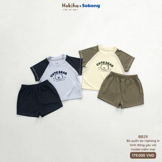 Bộ cộc tay raplang mix màu in hình dễ thương Hokiha vải modal mềm mại, thoáng mát cho bé từ 8-17kg BB29