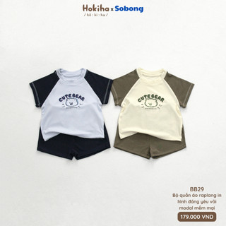 Bộ quần áo cộc tay raplang phối màu hình dễ thương cho bé Hokiha vải modal mềm mại, thoáng mát size 8-17kg BB29