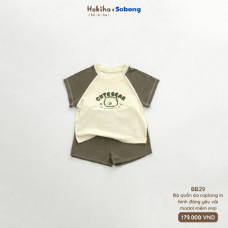 Bộ cộc tay raplang mix màu in hình dễ thương Hokiha vải modal mềm mại, thoáng mát cho bé từ 8-17kg BB29