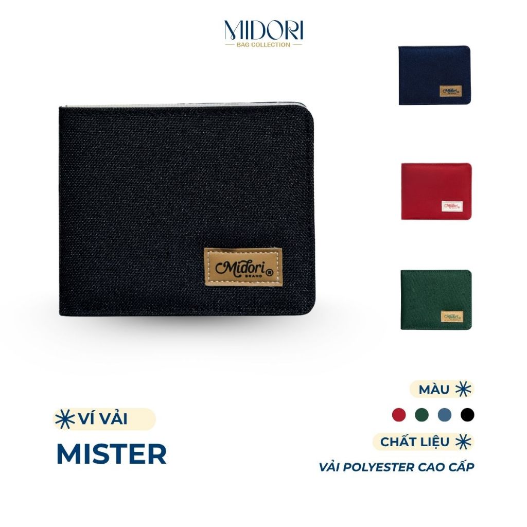 Ví Vải Ngang Mister Nam Nữ Nhiều Ngăn Đựng Thẻ Tiền Polyester Cao Cấp | MIDORI BAG COLLECTION