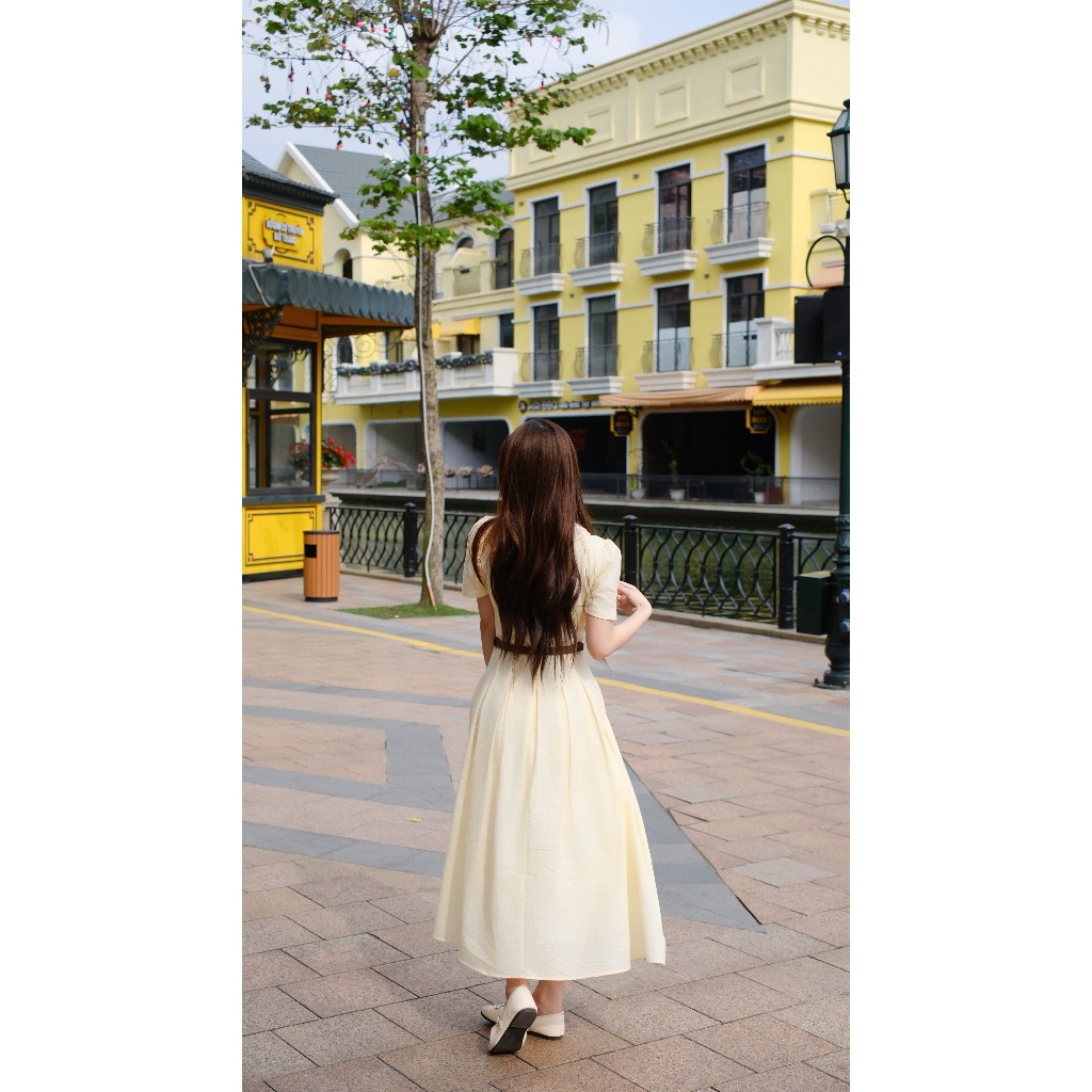 (không kèm thắt lưng) Váy nữ Chililuu váy cổ sen tròn dáng dài phong cách tiểu thư thanh lịch.