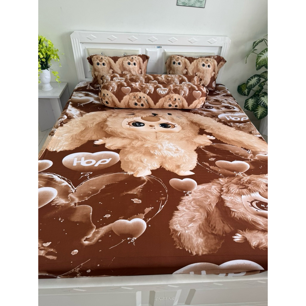 bộ ga thun lạnh BABY THREE NÂU (2 áo gối ôm dây kéo)