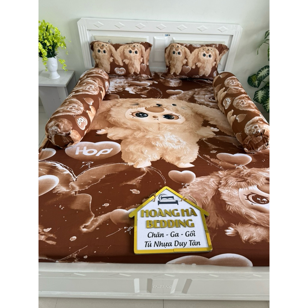 bộ ga thun lạnh BABY THREE NÂU (2 áo gối ôm dây kéo)