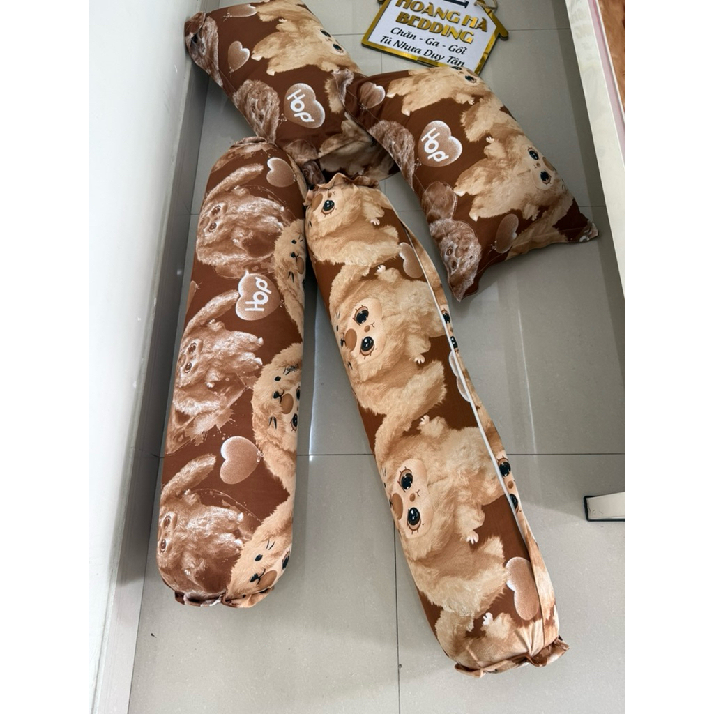 bộ ga thun lạnh BABY THREE NÂU (2 áo gối ôm dây kéo)