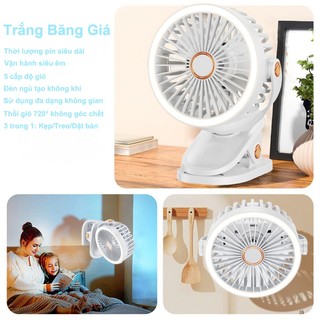 Quạt Kẹp Bàn 3 Trong 1, Quay Đầu 720 Độ, Pin Trâu Siêu Bền, Gió Mạnh Êm Ái, Thiết Kế Nhỏ Gọn Cho Sinh Viên, Văn Phòng
