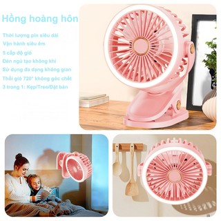 Quạt Kẹp Bàn 3 Trong 1, Quay Đầu 720 Độ, Pin Trâu Siêu Bền, Gió Mạnh Êm Ái, Thiết Kế Nhỏ Gọn Cho Sinh Viên, Văn Phòng