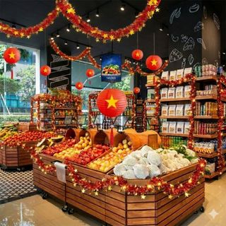 Dây Kim Tuyến Sao Vàng Trang Trí 30/4 2/9 Dài 2 Mét - Dây Treo Decor Quán Cafe Siêu Thị Sự Kiện Mừng Ngày Thống Nhất Cao