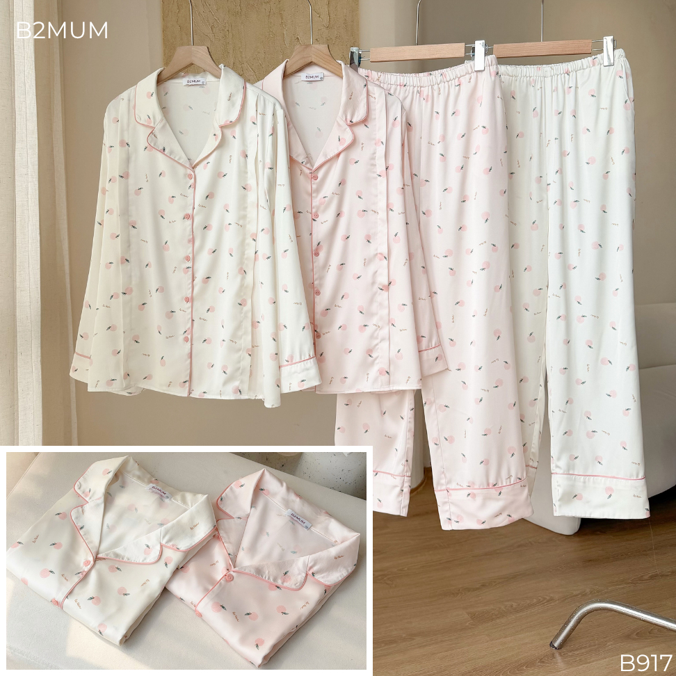 Bộ Pijama Bầu Chất Lụa Tơ Pháp Mềm Mịn, Khóa Kéo Mở Ngực Tiện Lợi – Mặc Nhà, Nghỉ Ngơi Thoải Mái Somni Set B917 By B2MUM