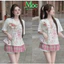 LS_Set váy ngắn, set nữ mặc hè Sọc kèm gấu áo Thun form rộng phối chân váy ngắn có quần