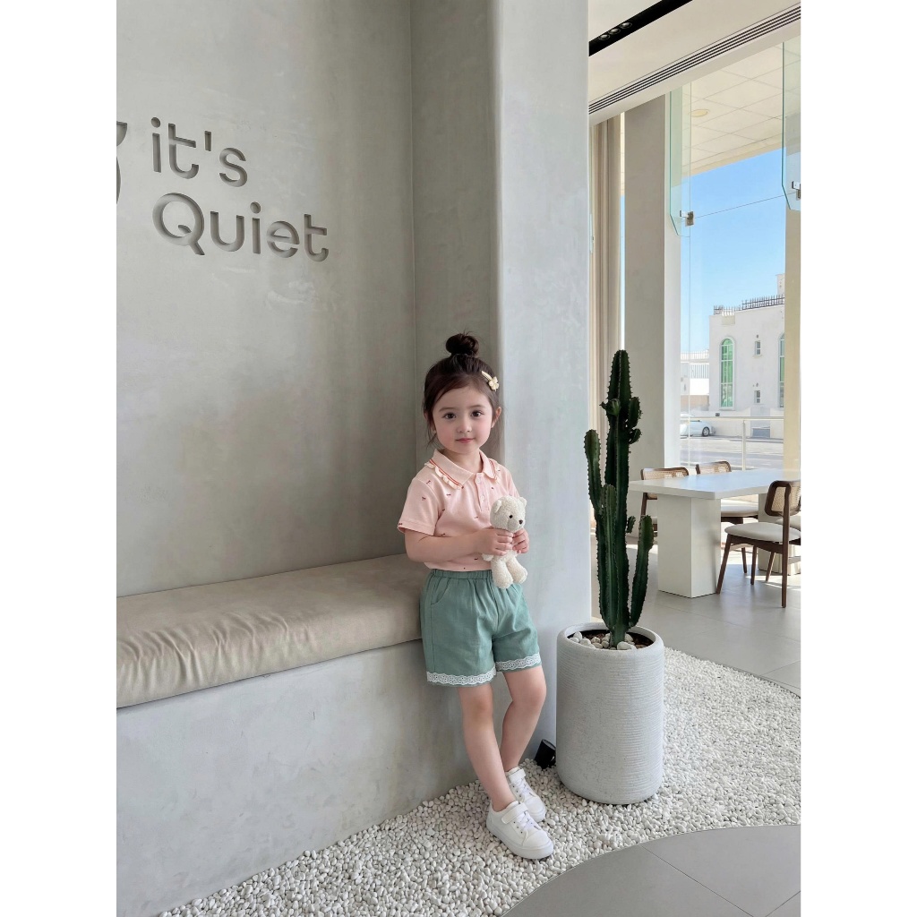 Set bộ cộc tay bé gái cổ bèo 1-6 tuổi Miniumbaby mix hoạ tiết may viền , chất cotton mềm mát SB2723