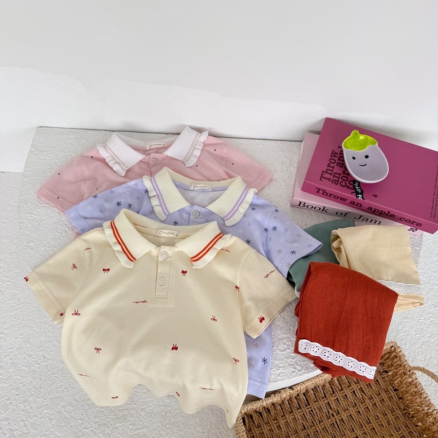 Set bộ cộc tay bé gái cổ bèo 1-6 tuổi Miniumbaby mix hoạ tiết may viền , chất cotton mềm mát SB2723