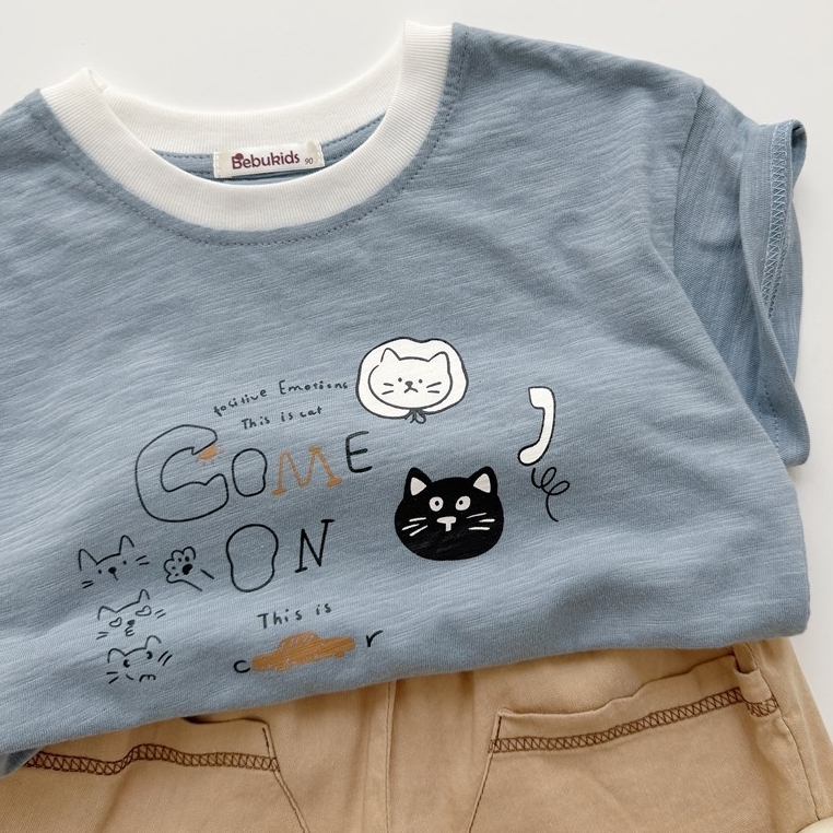 Set bộ cộc tay bé trai Miniumbaby in hình mèo cún mix quần đứng phom, chất áo cotton mềm mát SB2699