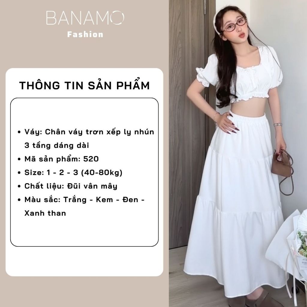Chân váy nữ BIGSIZE Banamo Fashion váy trơn xếp ly nhún 3 tầng dáng dài chất đũi vân mây nhiều màu siêu xinh 520