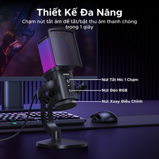 UGREEN để chơi game 24bit / 96kHz Chất lượng phòng thu DSP Giảm tiếng ồn Hiệu ứng ánh sáng RGB để phát trực tuyến