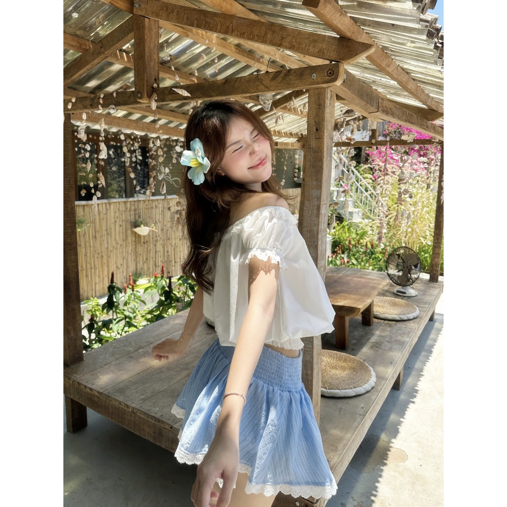 Áo Kiểu Nữ RAGYN TOP Trễ Vai Smocking Eo Phối Ren Dễ Thương SECODEE