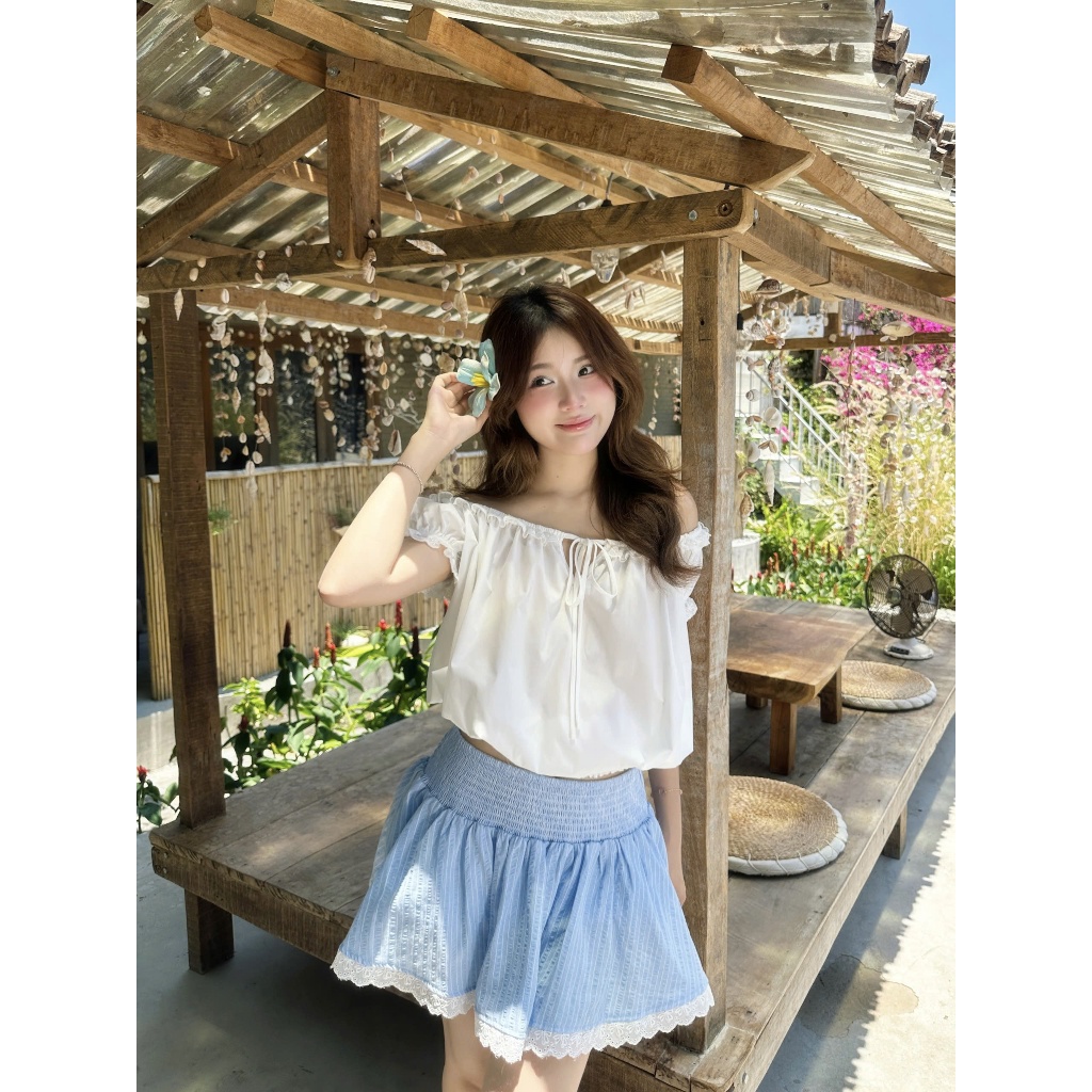 Áo Kiểu Nữ RAGYN TOP Trễ Vai Smocking Eo Phối Ren Dễ Thương SECODEE