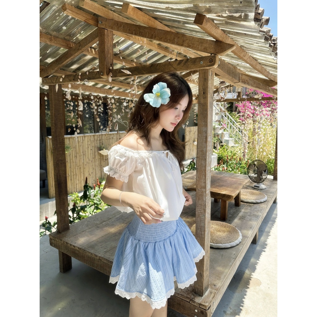 Áo Kiểu Nữ RAGYN TOP Trễ Vai Smocking Eo Phối Ren Dễ Thương SECODEE