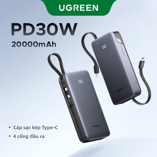 Sạc dự phòng UGREEN 30W Power Bank 20000mAh Cáp loại C kép Nhiều bảo vệ Pin sạc nhanh Powerbank