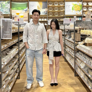 ( S - 70 ) Set đồ đôi nam nữ couple áo nữ sọc cổ yếm cột nơ eo và áo sơmi nam sọc , đồ đôi mặc đi chơi với người yêu,