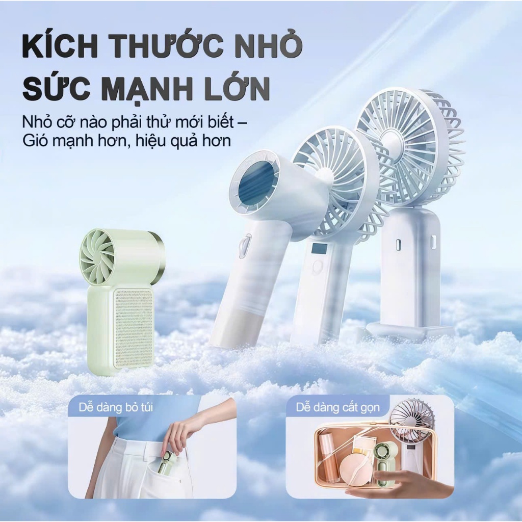 Quạt cầm tay S1 Mini tốc độ cao, 100 mức gió, pin 1800mAh làm mát nhanh, quạt tích điện S1 Mini Thiết Kế Đẹp Tiện Dụng